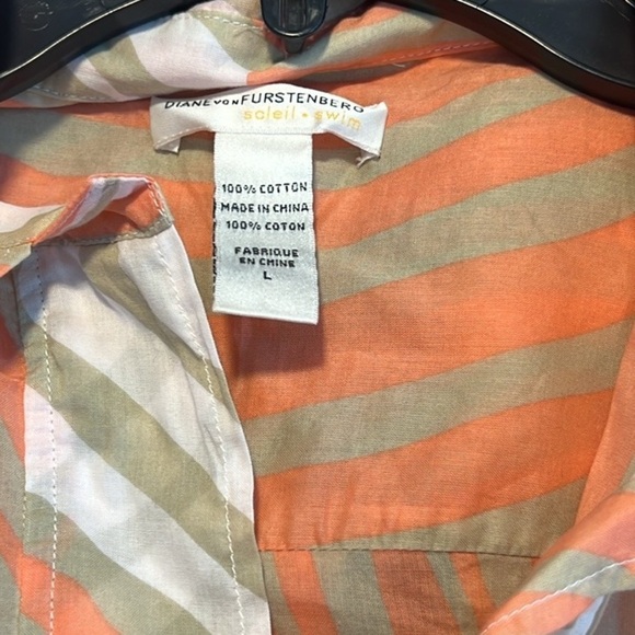 Diane von Furstenberg (DVF),Soleil Coral Wave Print,Cotton Romper,Size Large - Picture 6 of 12